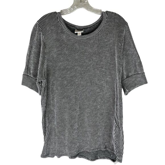 Lularoe Eloise Top Women’s Black White Stripe Puff Short Sleeve Ribbed 3X - Picture 1 of 10